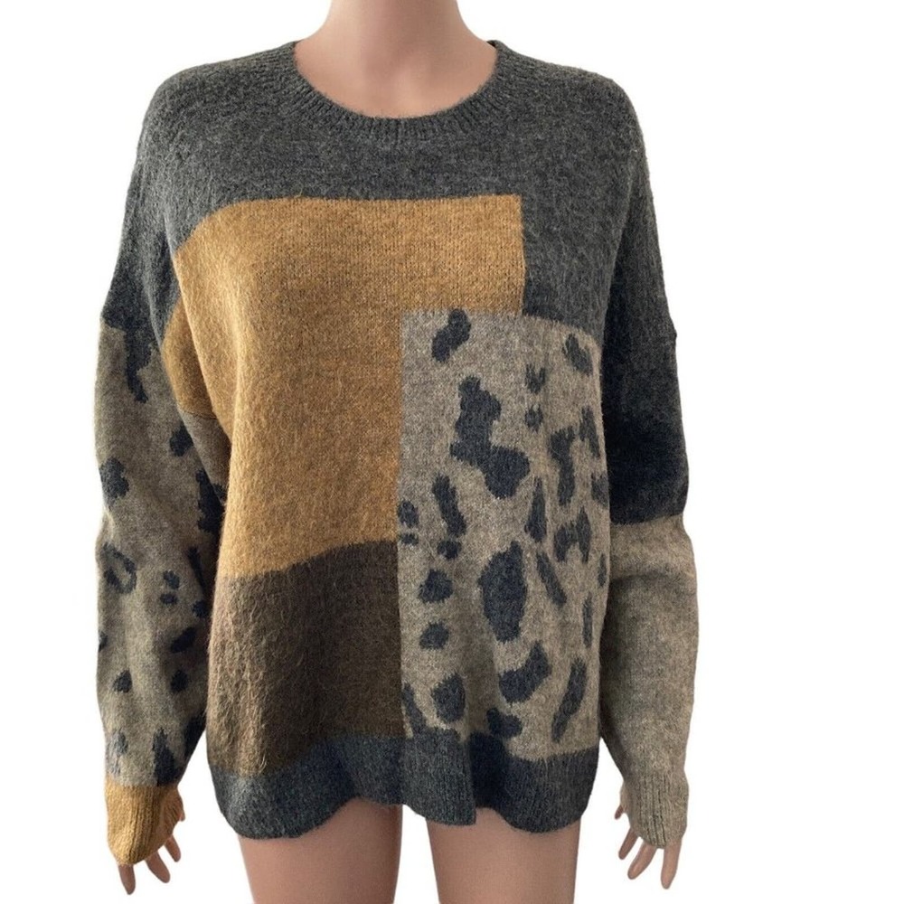 Leopard Patchwork Sweater - Gray and Gold